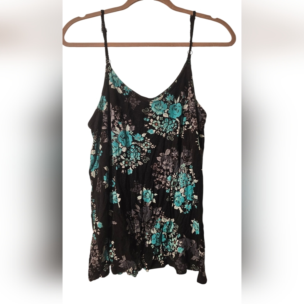 Torrid Black and Blue Ruched Floral Camisole